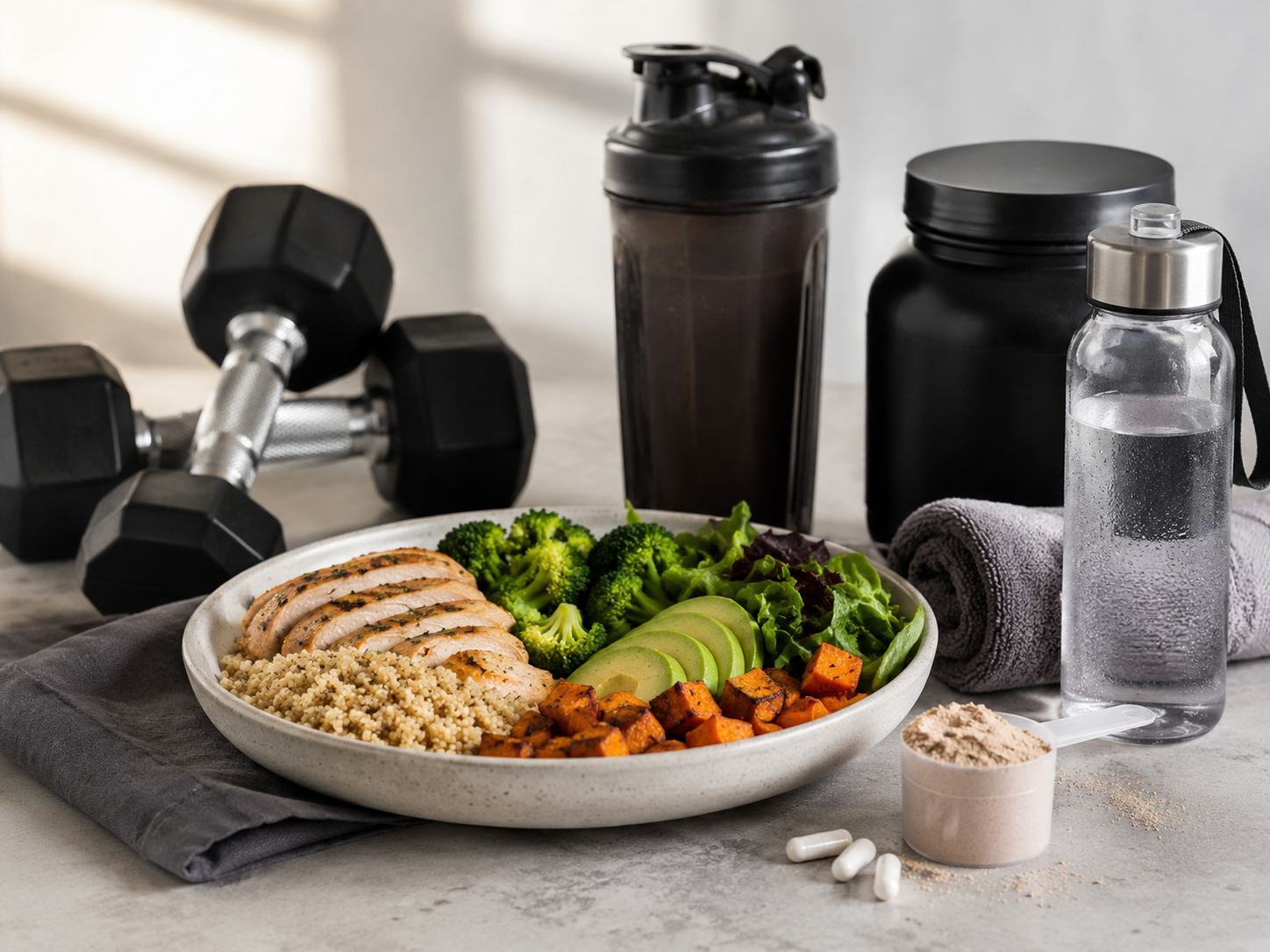 Treino, alimentação e hidratação sem pessoas